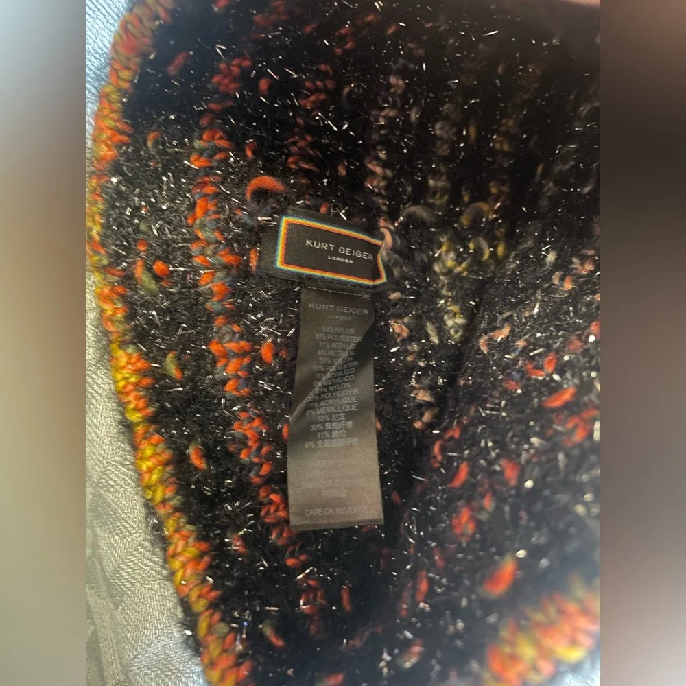 Kurt Geiger Black Glitter Rainbow Knit Winter Hat - Picture 3 of 5